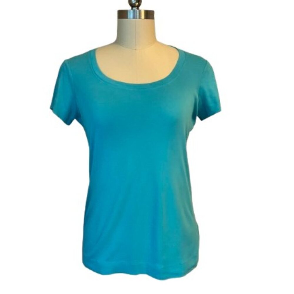 Lands End Aqua Fitted Scope Neck Tee Shirt Size L - EUC